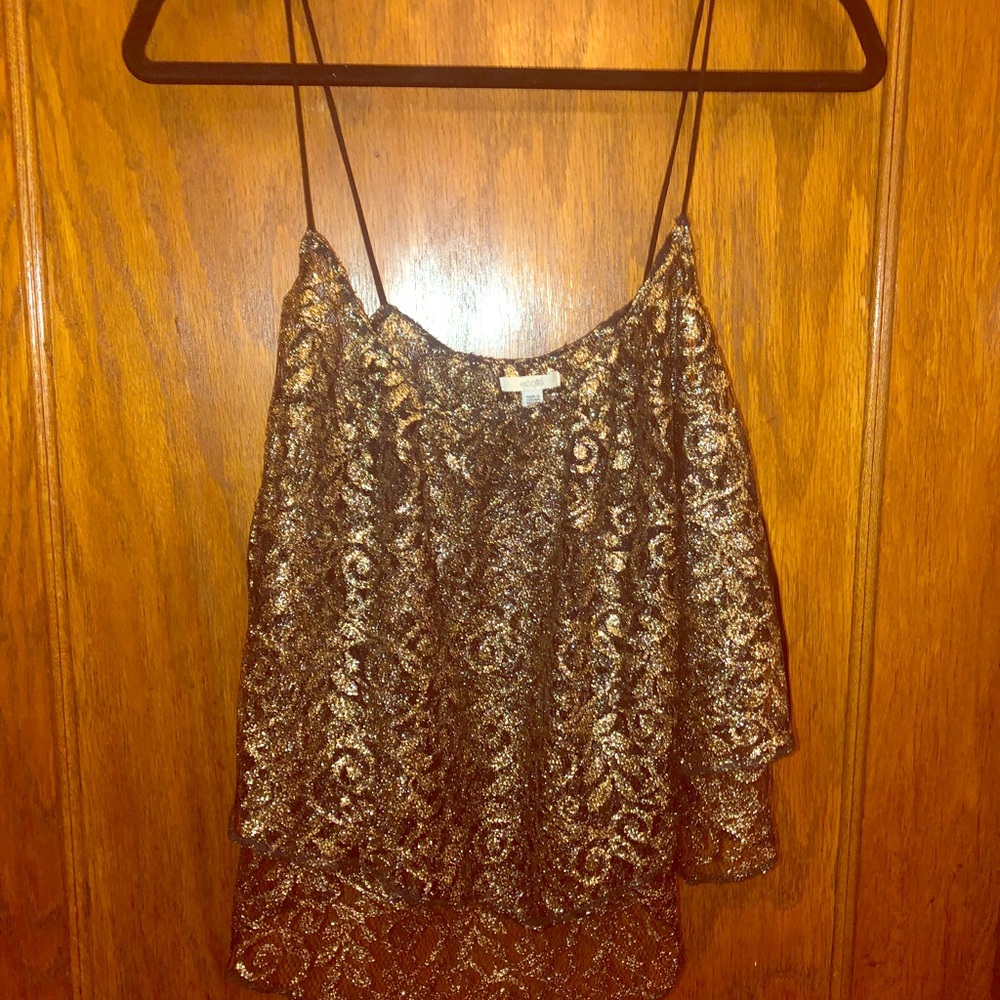 Dressy lace layered spaghetti strap top